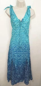 East Blue Silk Tie Dye Midi Dress 8 Turquoise Boho Hippie Rare - Picture 1 of 15