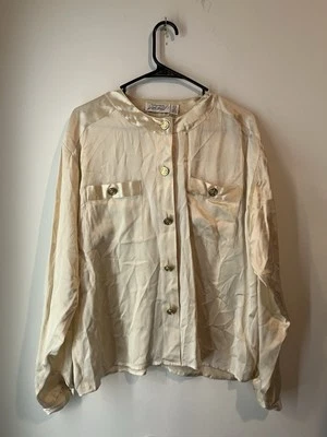 Винтажная блузка Lord And Taylor 100% шелк на пуговицах спереди атласная золотистая с длинным рукавом размер 10 - Изображение 1 из 4