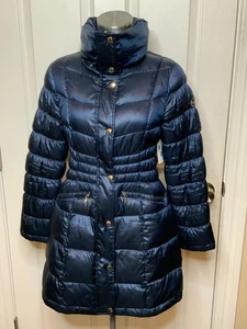 Michael Kors Navy Blue Packable Down Fill Long Lightweight Puffer Coat, Size PM - Picture 1 of 11