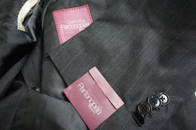 Sartoria Partenopea Gris Rayas Loro Mezcla Seda 2 Piezas Traje Chaqueta Pantalones 40R NUEVO Foto 1 de 4