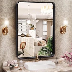 Black Bathroom Mirror 60×50cm Rounded Rectangle Vanity Mirror Metal Anti-Rust - Picture 1 of 6