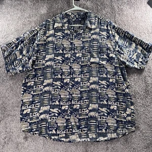 VINTAGE HAWAIIAN CAMP SHIRT BASIC EDITIONS BUTTON DOWN MEN'S XL RAYON GEOMETRIC - Picture 1 of 11