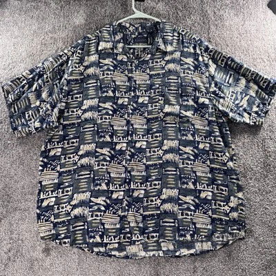Hawaiian Camp Shirt Vintage Basic Editions Button Down Men's XL Rayon Geometric  - Image 1 of 4
