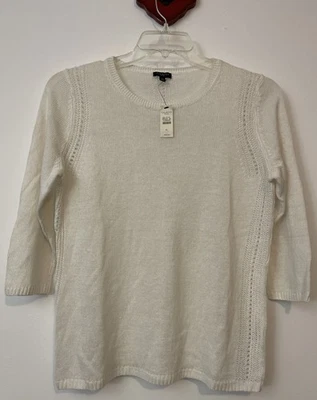 Talbots 女式大号娇小象牙亚麻针织套衫毛衣衬衫全新带标签! A4684 保修 & 延长技术支持 — 第 1/4 张图片