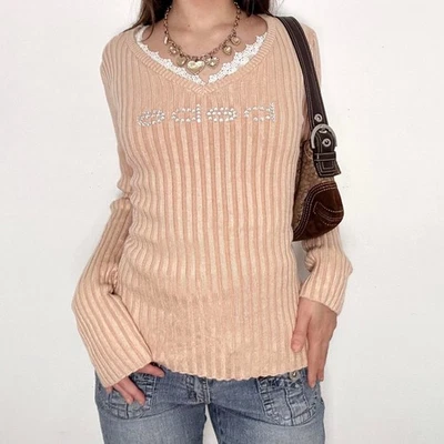 Y2k bebe peachy beige vneck sweater - Image 1 of 4