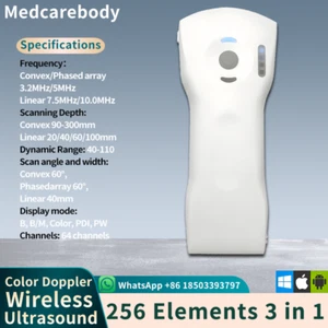 Color Doppler 256 Elements Wireless Ultrasound 3 in 1 Linear/Convex - Picture 1 of 11
