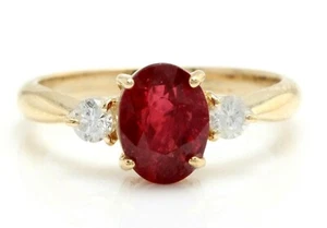2.20 Carat Natural Red Ruby and Diamonds in 14K Solid Yellow Gold Ring - Picture 1 of 6