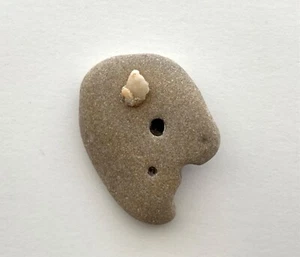 Natural Beach Rock Headstone Face w/Calcite Crystals Smile dimple smooth Stone - Picture 1 of 16