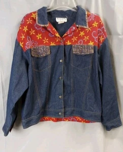 Rene Derhy Retro Women's Denim Jacket Floral & Sequin Vintage Style Size M - Picture 1 of 5