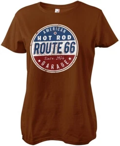 Route 66 - Hot Rod Garage Girly Tee Damen T-Shirt Brown - Picture 1 of 2