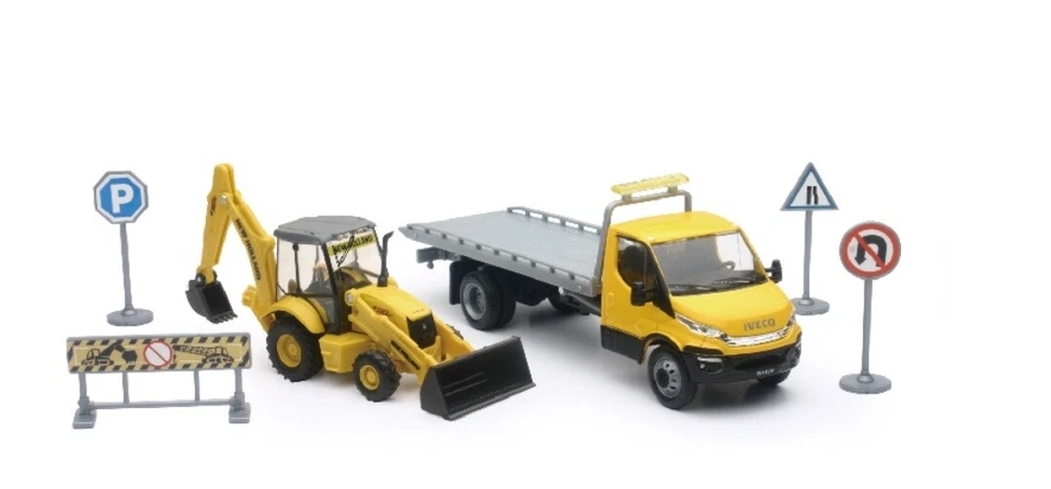 NEWRAY - Camion plateau IVECO DAILY Ech 1/43 avec tractopelle NEW HOLLAND Ech... - Photo 1/1