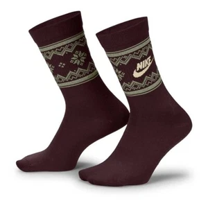 Nike Everyday Essentials Crew Socks Burgundy/Green Size: Mens 8-12, Womens 10-13 - Picture 1 of 4