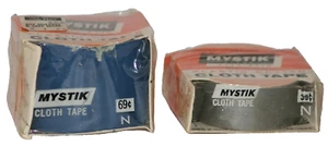 1963 Mystik Brand Plastic Coated Cloth Tape in Package Blue & Silver 69¢ and 39¢ - Picture 1 of 8