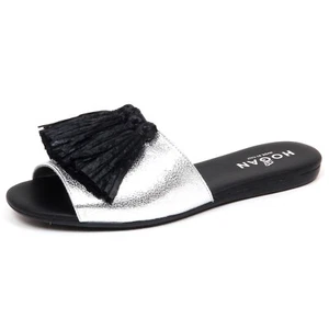 F2604 sandalo donna silver/black HOGAN VALENCIA hammered leather shoe woman - Imagen 1 de 4