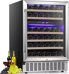 24" Dual-Layer Wine Cooler Beverage Refrigerator,Stainless Steel Glass Door - Picture 1 of 7