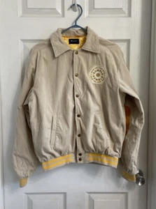 Bumble Dating App Corduroy Jacket Size Medium Tan Varsity Snap Front Lined - Picture 1 of 9