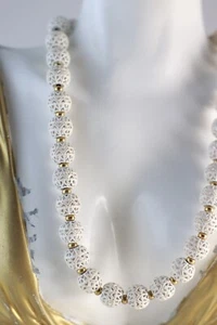 Vintage 70's MONET White Filigree Beaded Collar Necklace - Picture 1 of 6