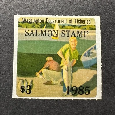 WTDstamps - 1985 WASHINGTON - State Salmon Fishing Stamp - MNH **$3 Version** - Image 1 of 2