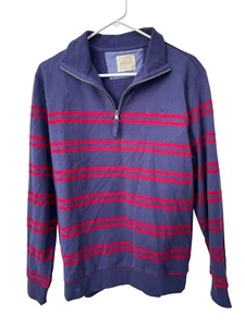 Woolovers Organic Cotton Half Zip Pullover Sweater Mens Large Blue Red Coastal - Picture 1 of 7