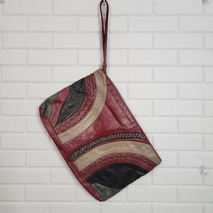 1970s boho bag clutch with strap oxblood red leather woven detail Mister Ernest  - Bild 1 von 7
