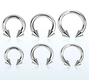 PAIR Surgical Steel Spike Horseshoe Circular Barbell Ear & Septum 12G 10G 8G - Picture 1 of 5