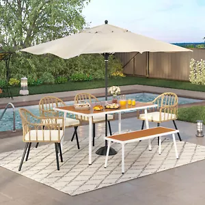 6 PCS Patio Dining Furniture Set Outdoor Rattan Chairs Table With Umbrella Hole - Picture 1 of 11