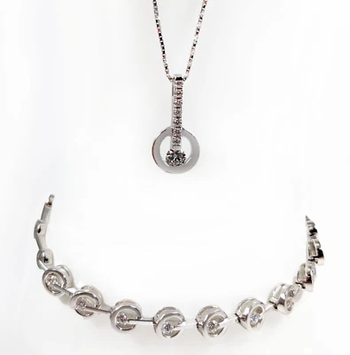 18 KT White Gold and Diamond Pendant Necklace and Matching Bracelet Set - Image 1 of 4