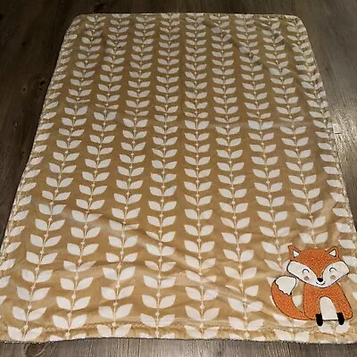 Carter's Baby Blanket Fox Leaves Embroidered Applique Crib Size Lovey Security - Image 1 of 4