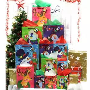 Syncfun 36 Pcs Xmas gift Bag with Tissue Papers and Tag Assorted Sizes Set - Picture 1 of 6