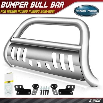 3" S/S Bull Bar Bumper Grille Guard w/ Skid Plate for Nissan NV1500 NV2500 12-21 - Image 1 of 4