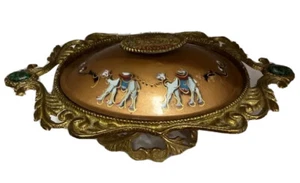 JUDACIA ISRAEL Brass Enamel Painted Serving Bowl Dish 1950’s Lid Vintage Camels - Picture 1 of 11