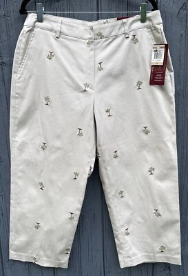 ¡NUEVO CON ETIQUETAS! Pantalones capri de la colección JM (12) tostados con palmeras pulsadores de pedal recortados Foto 1 de 4