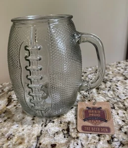 Tazza birra in vetro a forma di calcio nuova GRANDE 36 fl oz. con manico con etichetta - Foto 1 di 3