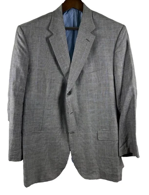 Brioni Mens EU58/48R Gray Blue Houndstooth Linen Wool Silk LS Blazer Coat - Image 1 of 4