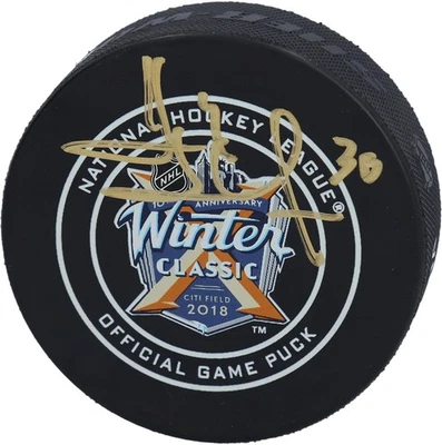 Henrik Lundqvist Rangers Autographed 2018 NHL Winter Classic Official Game Puck - Image 1 of 2