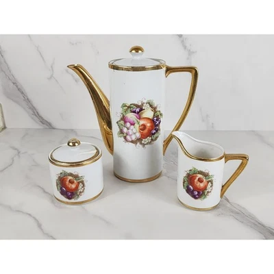 Andrea by Sadek Tetera Crema Azúcar Cuenco Fruta Diseño Porcelana Dorado Japón x3 Foto 1 de 4