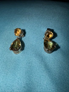 14k Yellow Gold Citrine Dangling Earrings - Picture 1 of 6