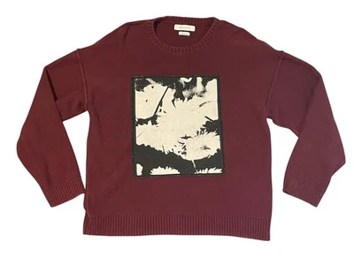 Urban Outfitters Sweater Mens Medium Burgundy Crewneck Floral Pullover Knit - Image 1 of 4