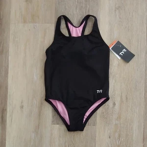NWT TYR Girls Durafast Elite Lite Ella Black Maxfit Swimsuit Size S (6/6X) - Picture 1 of 8
