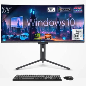 PC All In One Core I3 10Th 34" Win10 4GB 240GB GPU RX550 Curved 4K Gaming 165Hz - Picture 1 of 10
