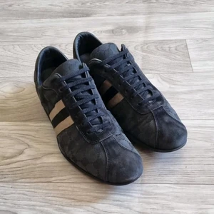 Gucci Shoes Men's Black Navy Guccissima Canvas Suede Web GG Sneakers Size 8 Us - Picture 1 of 17