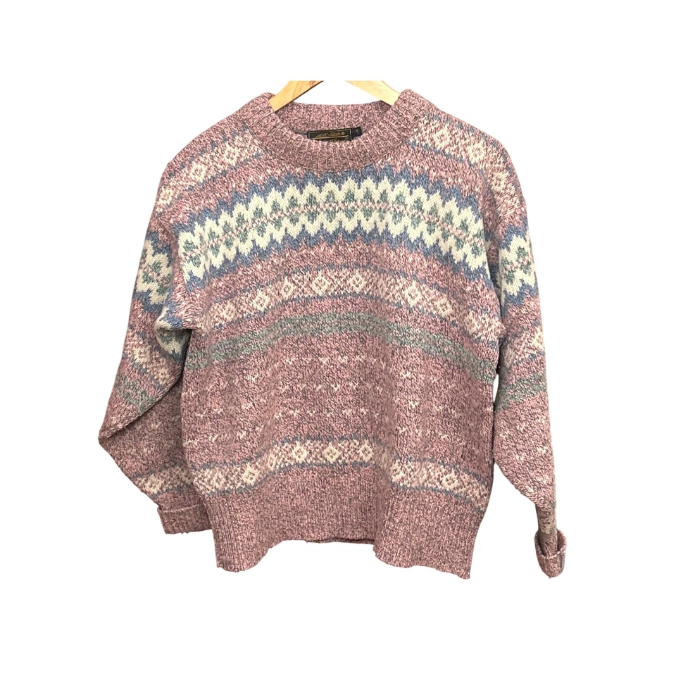 Suéter Eddie Bauer Lana Fair Isle Hecho en EE. UU. Rosa Tejido Nórdico De Colección Años 90 Grande Foto 1 de 4