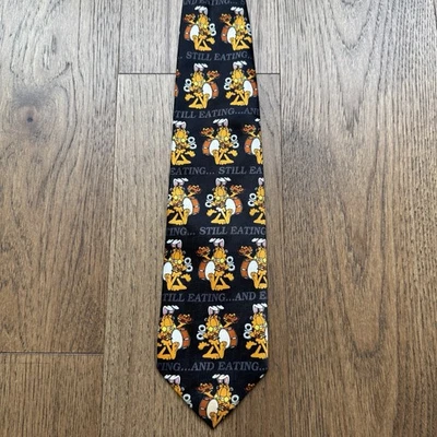 VTG Necktie Tie Garfield W/ drum Still Eating Paws Addiction 4" & 56" long READ - Image 1 of 4