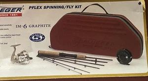 New Pflex Spinning Fly Fishing Rod Travel Kit 2 Reels W/ Flies and Carry case - Picture 1 of 3