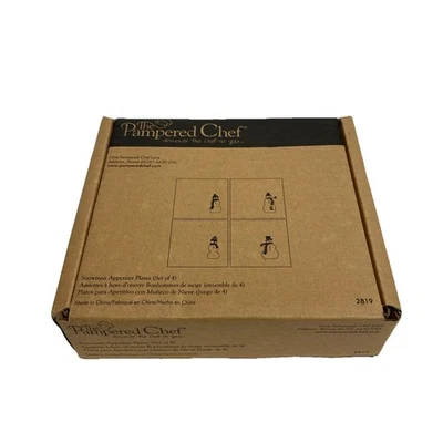 Juego de 4 platos aperitivos muñeco de nieve de chef mimado de vidrio transparente vacaciones de Navidad Foto 1 de 3