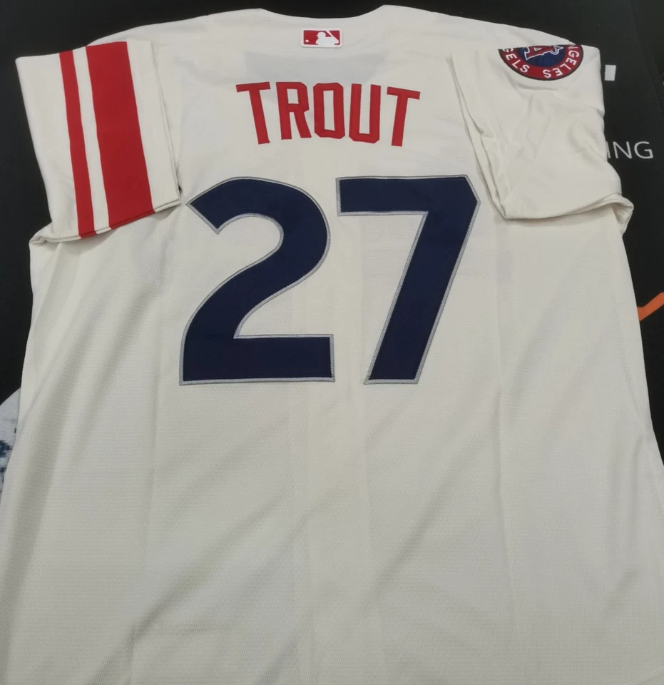 Футболка с нашивками Mike Trout No27 Angels City Cream Cool Base - Изображение 1 из 4