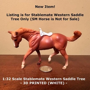 RDLC Stablemate 1:32 Model Horse Scale WESTERN SADDLE TREE - 3D Printed (White) - Picture 1 of 8