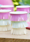 Hawaiian Tassel Fringe Paper Cups with Flower Toppers Pack 8