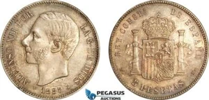 AI707, Spain, Alfonso XII, 5 Pesetas 1885 (87) MSM, Madrid Mint, Silver, AU - Picture 1 of 1