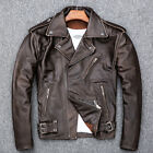 Motorcycle Cowhide Genuine Leather Jacket Men Rereo Coats Multi Pocket Overcoat
